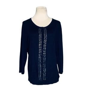 Talbots black studs embellished 3/4 sleeves button cardigan size medium
